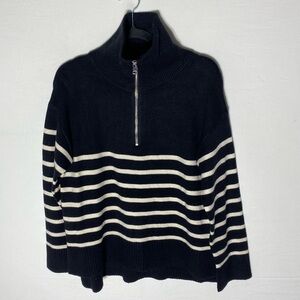 Ricki’s Black Cream Striped Half Zip Turtleneck Sweater L